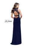 Picture of: Long Form Fitting Prom Gown with Sheer Beaded Detail in Navy, Style: 26004, Back Picture