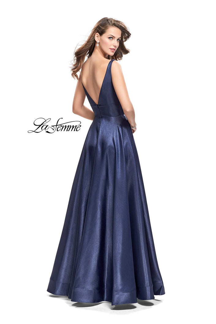Picture of: A-Line Ball Gown with V Open Back and Pockets in Navy, Style: 26015, Back Picture