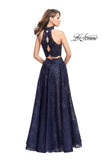 Picture of: Long Lace A-line Two Piece Prom Dress with Cut Outs in Navy, Style: 26103, Back Picture
