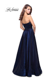 Picture of: Long Strapless Satin A-line Prom Dress with Pockets in Navy, Style: 26340, Back Picture