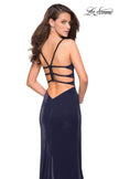 Picture of: Simple Long Prom Dress with Strappy Beaded Back in Navy, Style: 27089, Back Picture