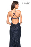 Picture of: Floor Length Ruched Fully sequin Prom Dress in Navy, Style: 27234, Back Picture