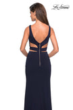 Picture of: Faux Two Piece Dress with Exposed Zipper and Cut Outs in Navy, Style: 27588, Back Picture
