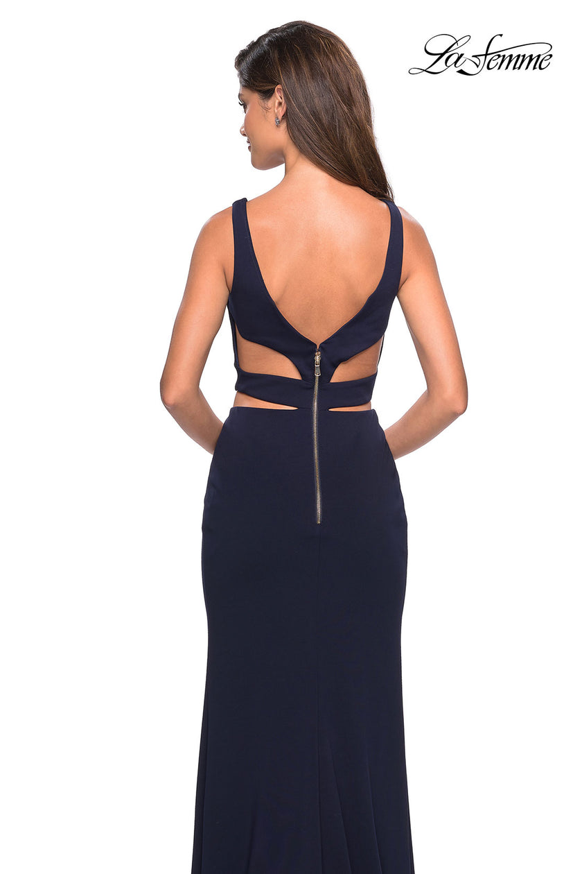 Picture of: Faux Two Piece Dress with Exposed Zipper and Cut Outs in Navy, Style: 27588, Back Picture