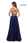 Picture of: Two PIece Satin Prom Dress with Rhinestone Top in Navy, Style: 27607, Back Picture