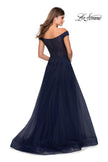 Picture of: Off The Shoulder Beaded Tulle Prom Dress in Navy, Style: 28774, Back Picture