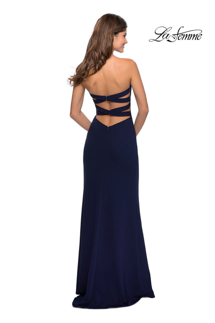 Picture of: Strapless Double Strap Long Jersey Prom Dress in Navy, Style: 28835, Back Picture