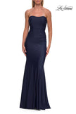 Picture of: Strapless Fitted Jersey Evening Gown with Ruching in Navy, Style: 33403, Detail Picture 18