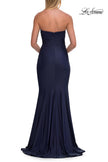 Picture of: Strapless Fitted Jersey Evening Gown with Ruching in Navy, Style: 33403, Detail Picture 19
