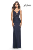 Picture of: Long Prom Dress in Luxurious Jersey with Slit in Navy, Style: 30466, Detail Picture 24