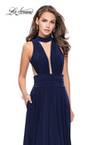 Picture of: A-line Prom Dress with Choker Neck Detail and Open Back in Navy, Style: 25568, Detail Picture 1