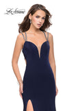 Picture of: Long Mermaid Prom Dress with Laser Cut Pattern Detail in Navy, Style: 25650, Detail Picture 1