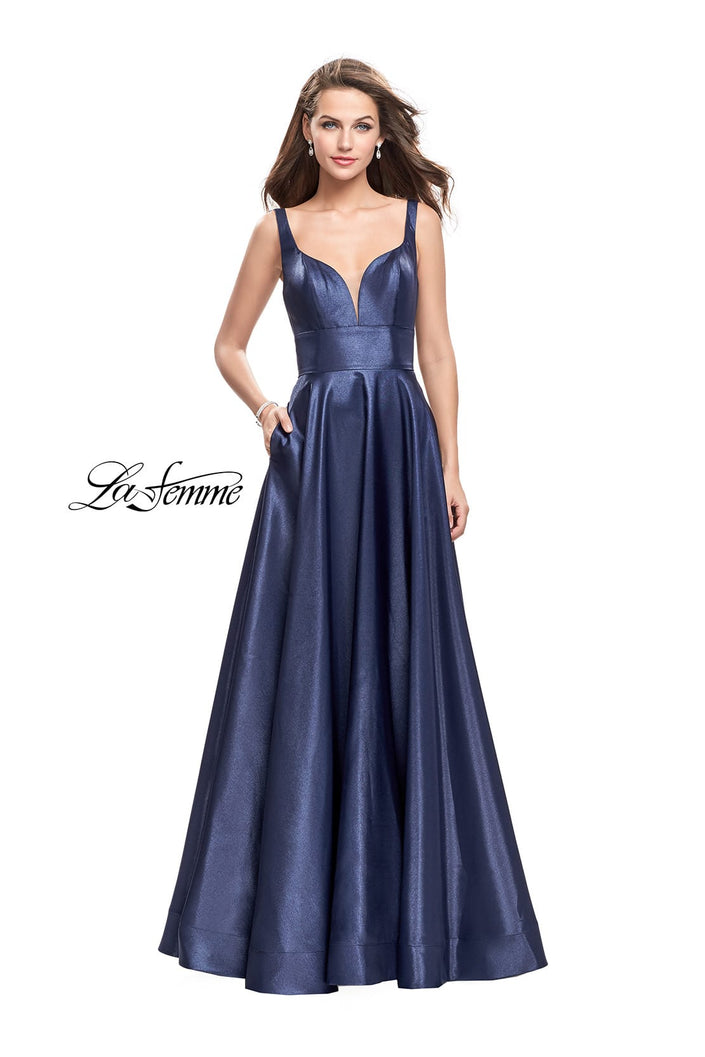 Picture of: A-Line Ball Gown with V Open Back and Pockets in Navy, Style: 26015, Detail Picture 1