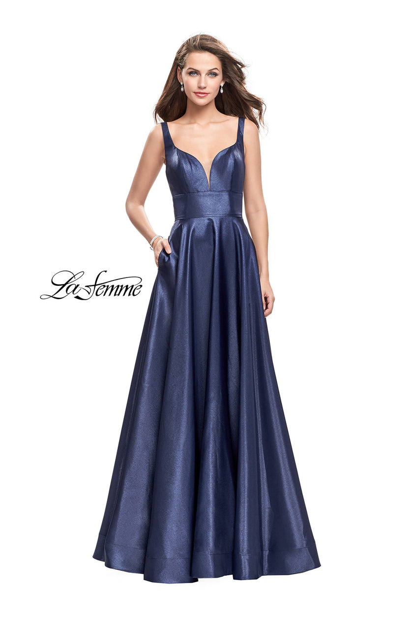 Picture of: A-Line Ball Gown with V Open Back and Pockets in Navy, Style: 26015, Detail Picture 1