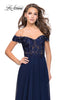 Picture of: Beaded Lace Off the Shoulder Prom Dress in Navy, Style: 26070, Detail Picture 1