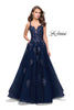 Picture of: Long Floral Lace Ball Gown with Tulle Skirt in Navy, Style: 26236, Detail Picture 1