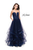Picture of: Long Strapless Ball Gown with ruffle Tulle Skirt and Beads in Navy, Style: 26242, Detail Picture 1