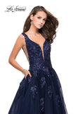 Picture of: Tulle Ball Gown with Beading, Lace, and Mesh Detailing in Navy, Style: 26334, Detail Picture 1