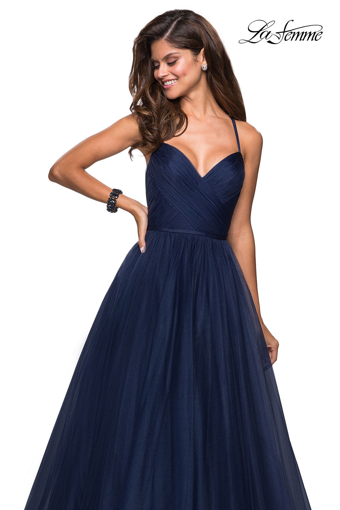 Picture of: Simple Tulle Prom Dress with Sweetheart Neckline in Navy, Style: 27535, Detail Picture 1