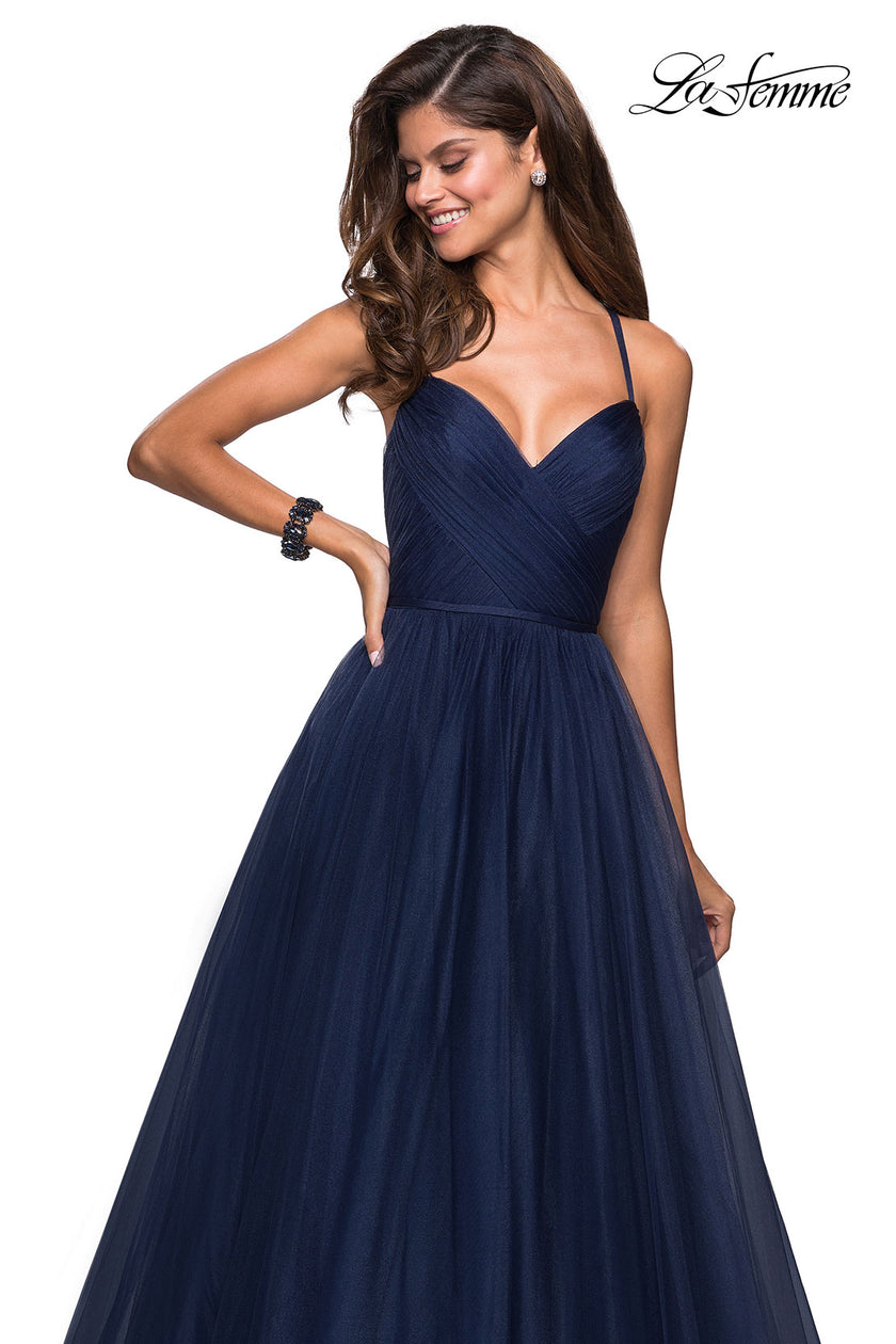 Picture of: Simple Tulle Prom Dress with Sweetheart Neckline in Navy, Style: 27535, Detail Picture 1