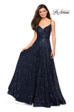 Picture of: sequin Empire Waist Prom Dress with V Back in Navy, Style: 27747, Detail Picture 1
