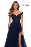 Picture of: Off The Shoulder Tulle Prom Dress with Sheer Bodice in Navy, Style: 28462, Detail Picture 1