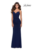Picture of: Fitted Jersey Long Dress with Lace Up Back in Navy, Style: 28541, Detail Picture 1