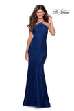 Picture of: Open Back Jersey Prom Dress with High Neckline in Navy, Style: 28619, Detail Picture 1