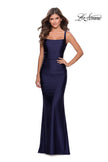 Picture of: Long Jersey Prom Dress with Full V-Shaped Back in Navy, Style: 28634, Detail Picture 1