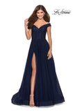 Picture of: Off The Shoulder Beaded Tulle Prom Dress in Navy, Style: 28774, Detail Picture 1
