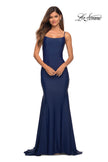 Picture of: Chic Luxe Jersey Gown with Train and V Back in Navy, Detail Picture 1