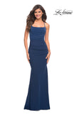 Picture of: Ruched Net Jersey Gown with Square Neckline in Blue, Style: 30493, Detail Picture 1