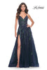 Picture of: Fabulous A-Line Gown Embellished with Sequin Beaded Applique in Jewel Tones in Navy, Style: 32346, Detail Picture 1