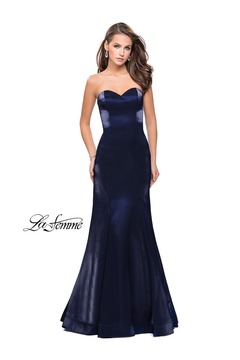 Picture of: Strapless Long Mermaid Prom Dress in Two Tone Satin in Navy, Style: 25383, Detail Picture 2