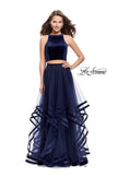 Picture of: Two Piece Tulle Gown with Velvet High Neck Top in Navy, Style: 25817, Detail Picture 2
