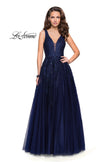Picture of: A-line Tulle Prom Dress with Floral Lace Applique in Navy, Style: 26353, Detail Picture 2