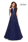 Picture of: Tulle Prom Dress with Lace Bodice and Strappy Back in Navy, Style: 27143, Detail Picture 2