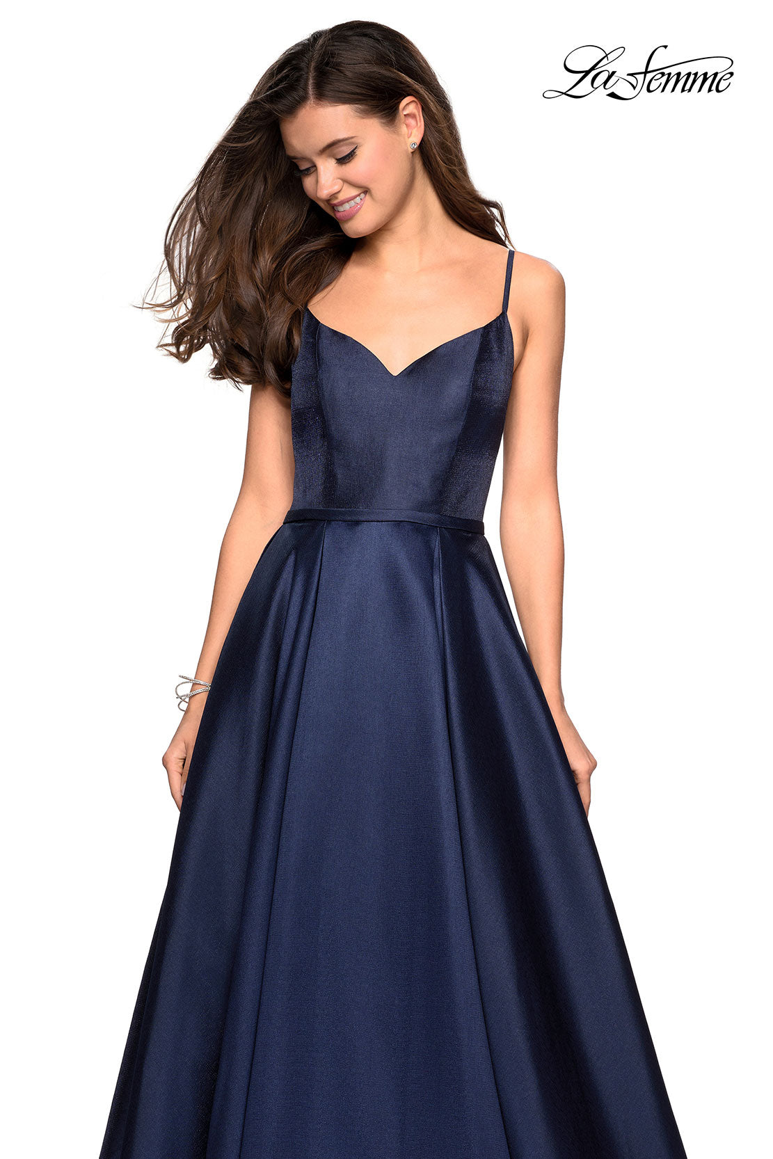 Picture of: Elegant Long Ball Gown with Empire Waist and V Back in Navy, Style: 27447, Detail Picture 2
