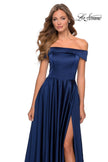 Picture of: Satin Off the Shoulder Evening Dress with Pockets in Navy, Style: 28978, Detail Picture 2