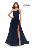 Picture of: One Shoulder A-Line Tulle Gown with Sheer Bodice in Navy, Style: 31069, Detail Picture 2