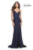 Picture of: Rhinestone Jersey Mermaid Gown with Open Back in Navy, Style: 31220, Detail Picture 2