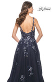 Picture of: A-Line Tulle and Floral Sequin Gown with High Slit in Navy, Style: 31936, Detail Picture 2