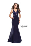 Picture of: Long Form Fitting Mermaid Prom Dress with Deep V in Navy, Style: 25494, Detail Picture 3