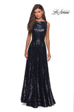 Picture of: Fully sequin A Line Gown with Illusion Sides in Navy, Style: 27061, Detail Picture 3
