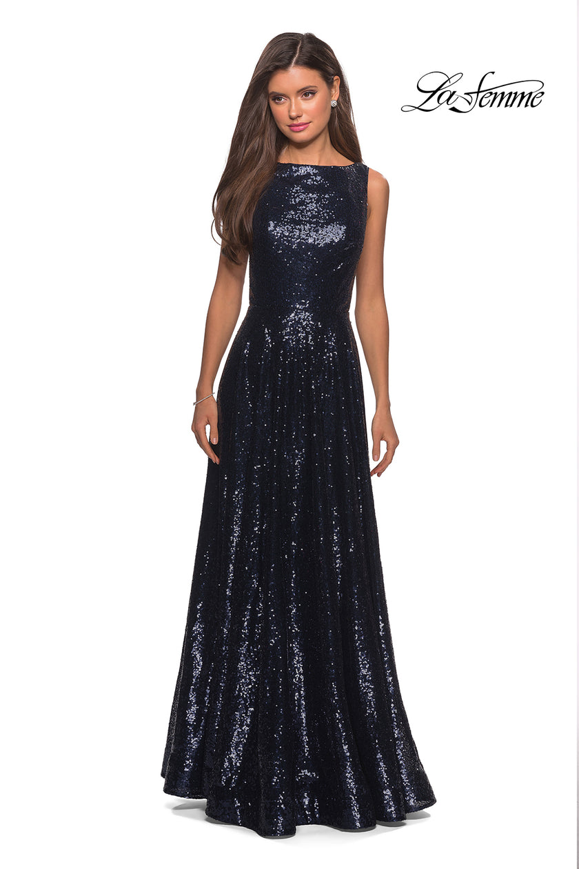 Picture of: Fully sequin A Line Gown with Illusion Sides in Navy, Style: 27061, Detail Picture 3