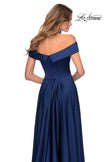 Picture of: Satin Off the Shoulder Evening Dress with Pockets in Navy, Style: 28978, Detail Picture 3