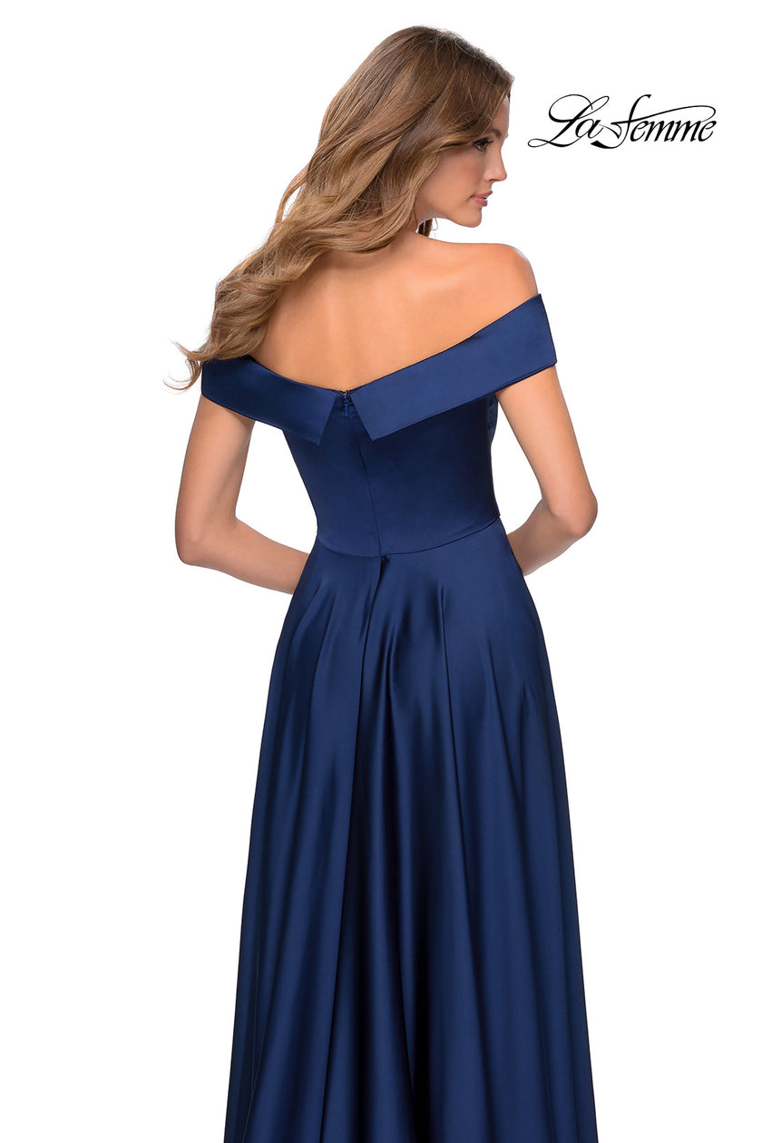 Picture of: Satin Off the Shoulder Evening Dress with Pockets in Navy, Style: 28978, Detail Picture 3