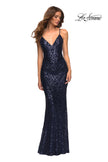 Picture of: Print Sequin Gown in Jewel Tones with V Neckline in Blue, Style: 30496, Detail Picture 3