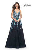 Picture of: Gorgeous Sequin Floral Lace Applique A-Line Tulle Prom Dress in Navy, Style: 32023, Detail Picture 3