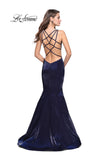 Picture of: Long Form Fitting Mermaid Prom Dress with Deep V in Navy, Style: 25494, Detail Picture 2